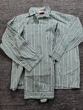 Manhattan Since 1857 Mens Pajama Set Size 8 Green White Stripe Shirt Pants